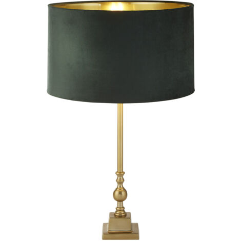 Lampada da tavolo Whitby - Ottone anticato e paralume in velluto verde