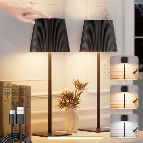Lampada da tavolo wireless dimmerabile touch batteria 3 temperature di colore IP44 1200 mAh adatta per uso interno ed esterno ricaricabile tramite USB-C materiale metallico nero 2 pezzi