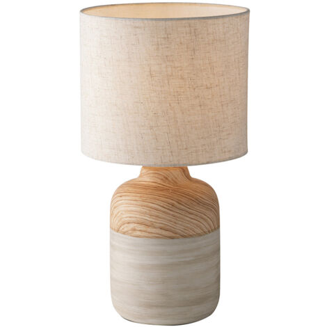 "Lampada da tavolo WOODY in ceramica con paralume in tessuto avorio 41 cm."