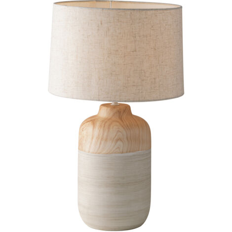 "Lampada da tavolo WOODY in ceramica con paralume in tessuto avorio 49 cm."