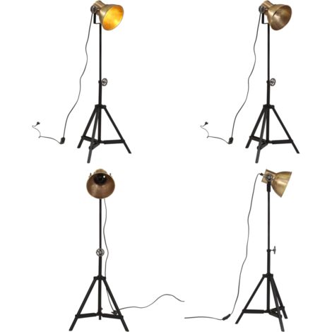 Lampada da Terra 25 W Ottone Anticato 35x35x65/95 cm E27 - Lampada in ferro - Lampada industriale