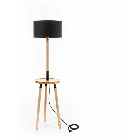 Lampada da Terra 40x40xH135 cm in Tessuto e Legno Acrux Nero