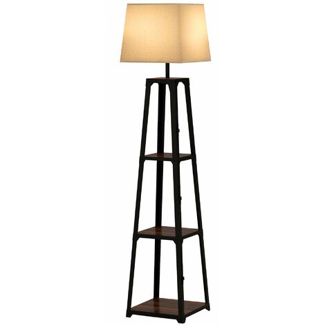 Lampada da Terra Ø42x166 cm in Metallo e MDF Nero e Beige