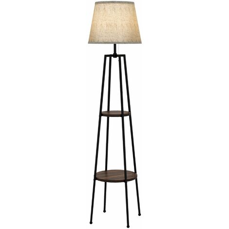 Lampada da Terra Ø42x166 cm in Metallo e MDF Nero e Marrone