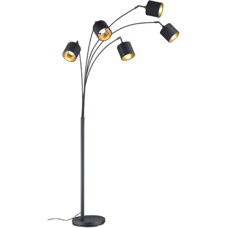 Lampada da terra 5 luci, nero opaco e oro, H200 cm, Tommy