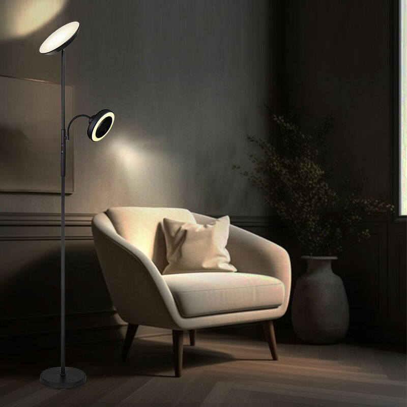 Image of Lampada da terra a LED faretto da soffitto lampada da terra lampada da soggiorno, metallo plastica cromo nero, ventilatore dimmerabile con touch