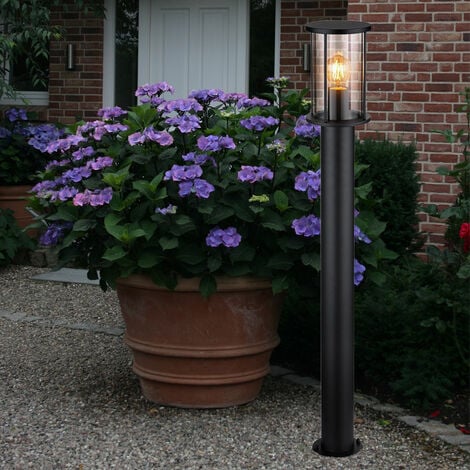 Lampada da terra a LED per patio Lampada da terra per giardino, acciaio inox vetro nero fumé, 7W 806lm bianco caldo, DxH 14,3 x 100cm