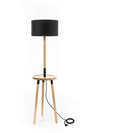 Lampada da terra Acrux in tessuto nero e legno STS