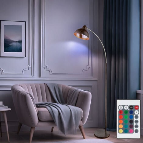 Lampada da terra color ruggine Lampada da soggiorno retrò in piedi oro Lampada da terra lampada ad arco oro ruggine, telecomando dimmerabile, LED RGB 8.5W 806Lm bianco caldo, H 155 cm