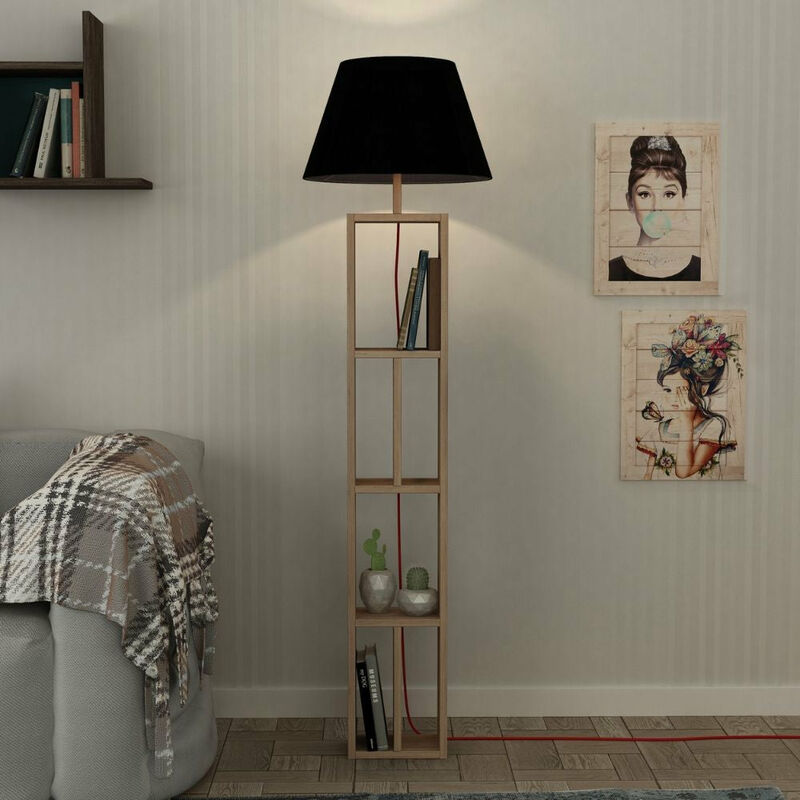Image of Giordanoshop - Lampada da Terra con Libreria 45x45x163,5 cm in mdf Giorno Nero