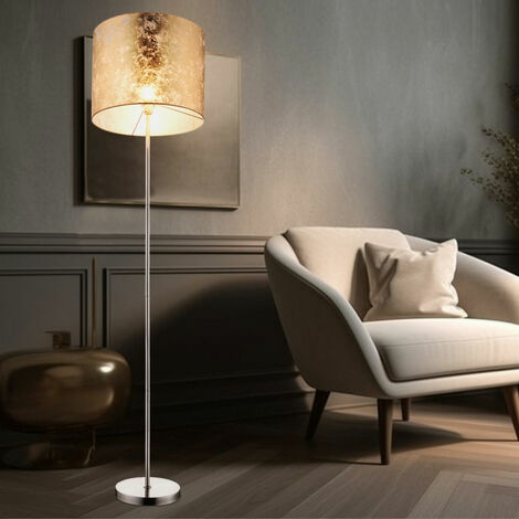 Lampada da terra con paralume dorato Lampada da terra con paralume tessile in nichel opaco Lampada da terra, con interruttore, 1x E27, diametro x altezza 40 x 160 cm, soggiorno corridoio sala lettura