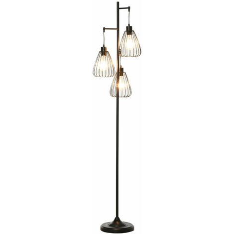 Lampada da Terra con Paralumi E27 in Metallo Nero