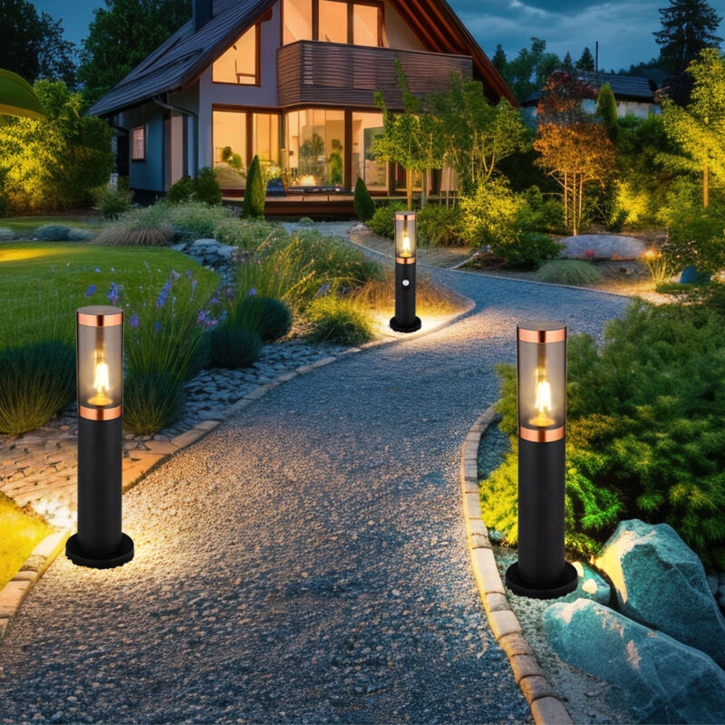 Image of Lampada da terra con piedistallo illuminazione per esterni fumo rame da esterno con rilevatore di movimento lampada da terra da giardino, acciaio