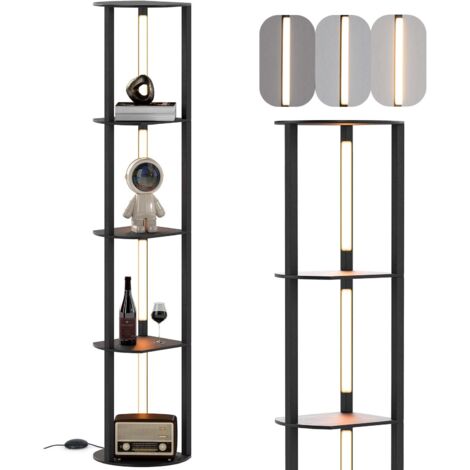 Lampada da terra con ripiano a 4 ripiani con 4 strisce LED rotanti, luminosità regolabile a 3 livelli e interruttore a pedale, per soggiorno e camera da letto