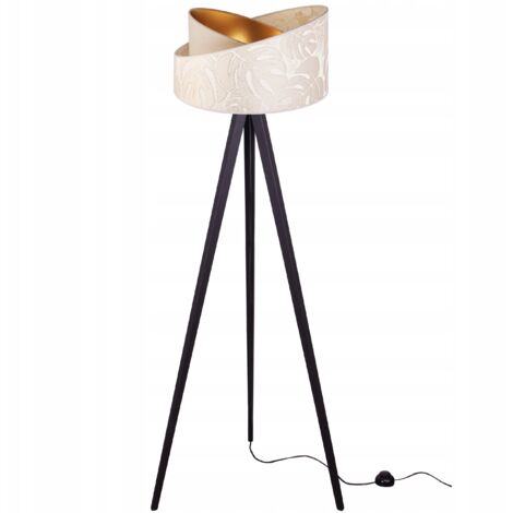 LAMPADA DA TERRA CON TREPPIEDE E PARALUME IN LEGNO