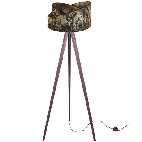 LAMPADA DA TERRA CON TREPPIEDE E PARALUME IN LEGNO