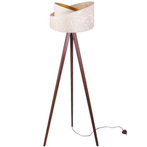 LAMPADA DA TERRA CON TREPPIEDE E PARALUME IN LEGNO