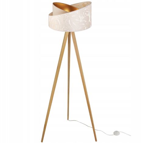 LAMPADA DA TERRA CON TREPPIEDE E PARALUME IN LEGNO