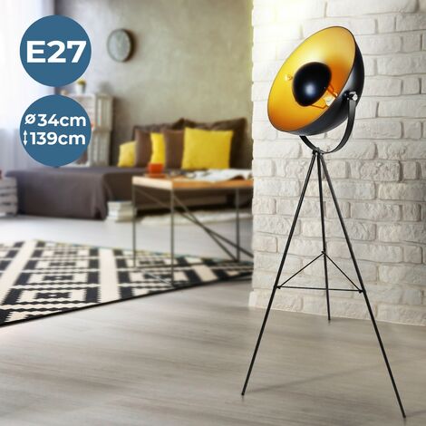 Lampada da Terra con Treppiede- in Legno, LED, Altezza 145cm/Ø45cm/E27,  Max. 60W, Paralume a