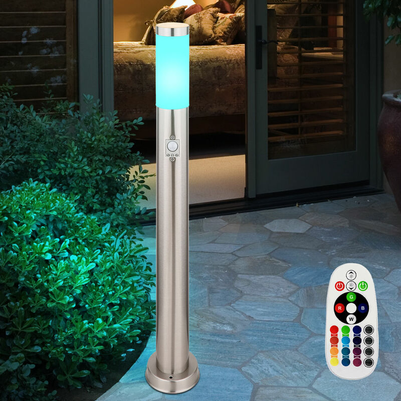 Image of Lampada da terra di design per esterni telecomando base in acciaio inox lampada da giardino sensor dimmerabile in un set che include lampade a led rgb