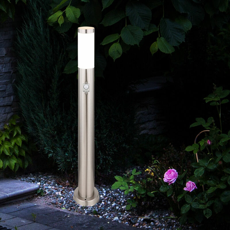 Image of Lampada da terra di design per esterni da terrazza con base in acciaio inossidabile Lampada da giardino sensor argento in un set che include