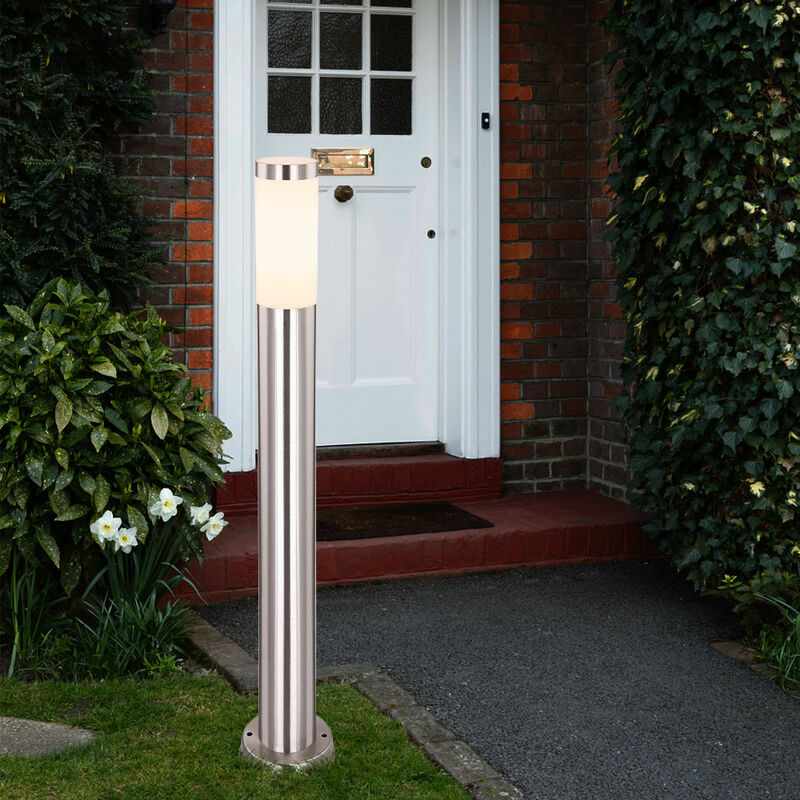 Image of Lampada da terra per esterno lampada da sentiero da giardino in acciaio inox base argento luce lampada da terra per esterno colonna altezza 80 cm