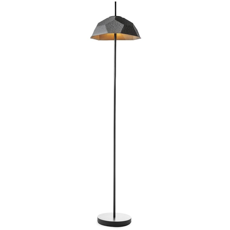 Image of Lampada da terra elegante con paralume in cartone riciclato nero, struttura e base in metallo, dimensioni 34x34x160 cm
