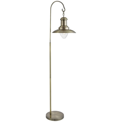 Lampada da terra Fisherman - Ottone anticato e paralume in vetro trasparente