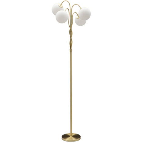 Lampada da Terra Glamy 4 Light Ø54x176 cm in Ferro e Vetro Bianco e Oro