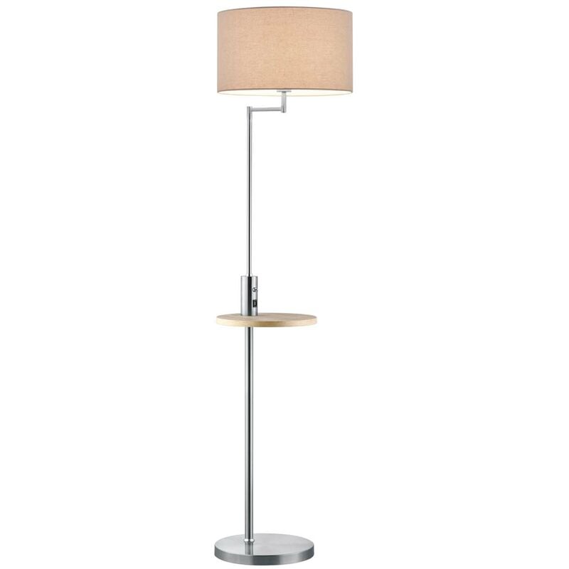 Lampadaire Claas en acier avec articulation, étagère et connexion usb pour recharger smartphones et tablettes, hauteur 160 cm.