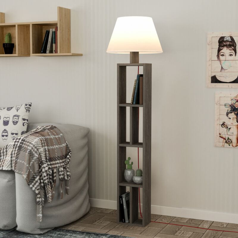 Image of Lampada da terra in legno con libreria 20x160h cm - Giorno
