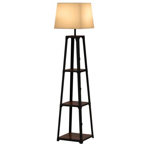 LAMPADA DA TERRA IN METALLO E MDF A 3 RIPIANI CON PARALUME IN TESSUTO. Ø42X166 CM. NERO E BEIGE