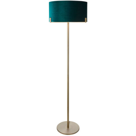 Lampada da terra in ottone anticato opaco, paralume in velluto verde