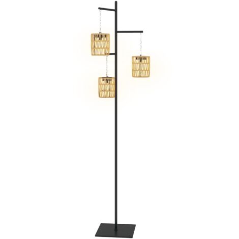 Lampada da terra in rattan ad energia solare con sensore di luce, 3 luci automatiche, stile bohémien, impermeabile IP44 contro gli schizzi d'acqua