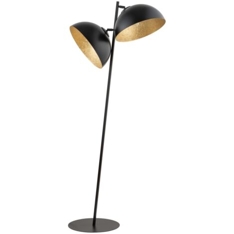 Lampada da terra inclinata bianca, 2 cupole nero-oro E27 Sigma
