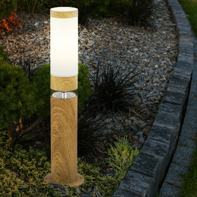 Image of Lampada da terra lampada a piedistallo per esterni lampada a piedistallo rotonda per esterni terrazze in acciaio inossidabile, aspetto legno con led