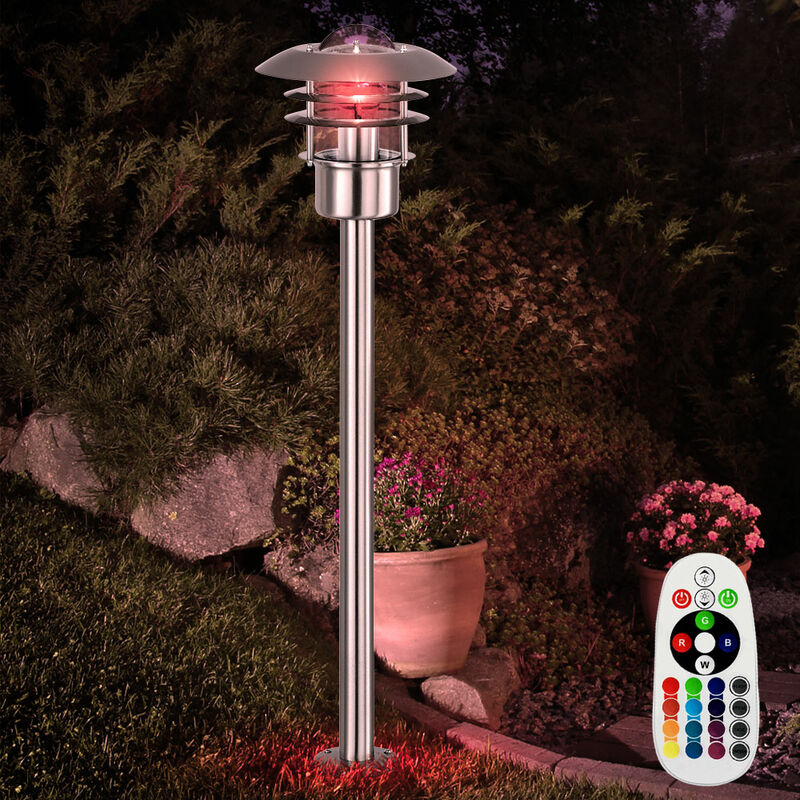 Image of Lampada da terra, luce da esterno, segnapasso da giardino, lanterna, lampada da terra, telecomando dimmerabile, acciaio inox, led rgb 8.5W 806Lm,