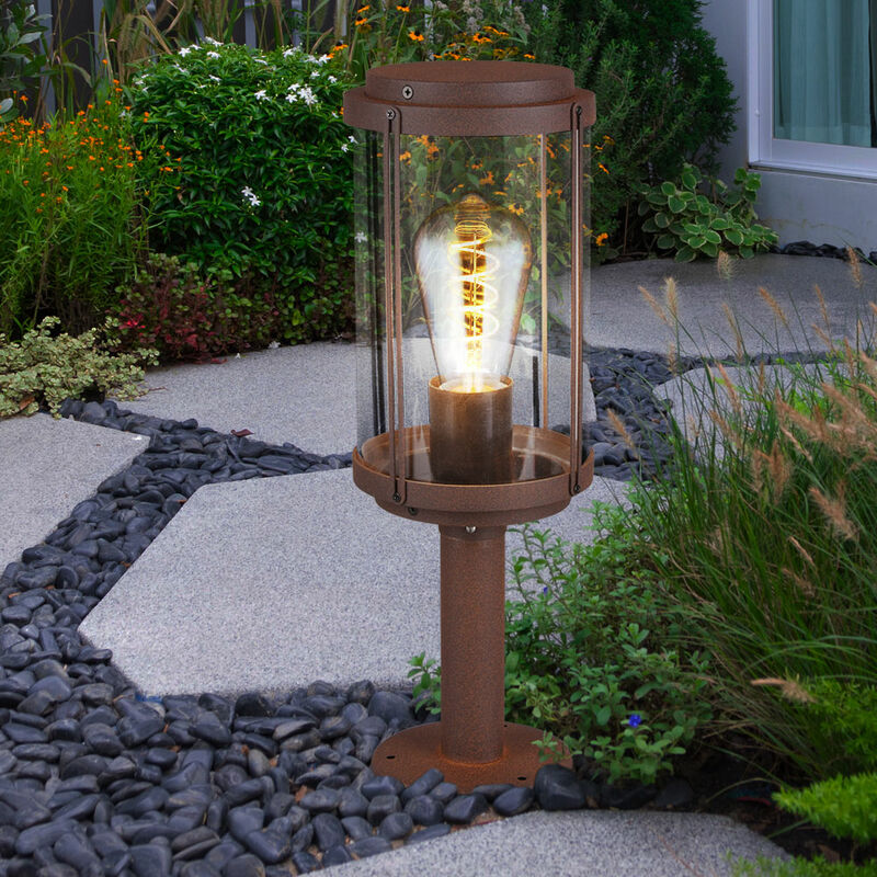 Image of Lampada da terra lampada da giardino in alluminio con segnapasso a led Lampada da terra lampada da esterno color ruggine, pressofusa, 1x E27, DxH