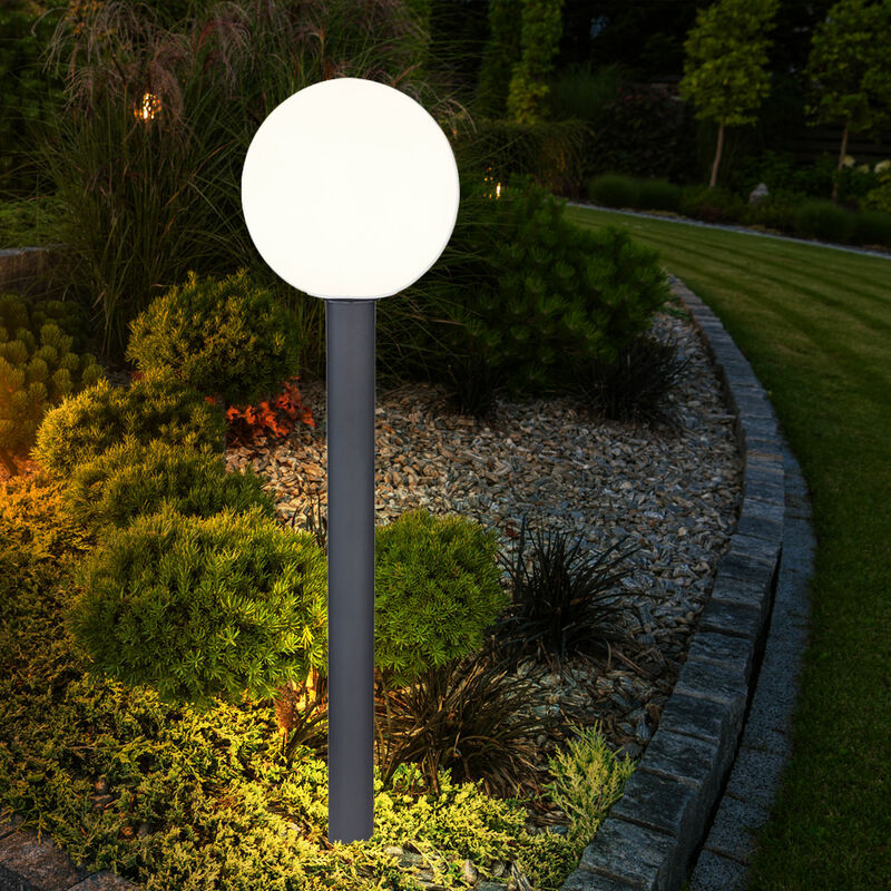 Image of Lampada da terra, lampada da giardino, lampada da esterno, piantana, lampada da terrazza, antracite, segnapasso, vetro alluminio, sfera, 1xE27, PxH