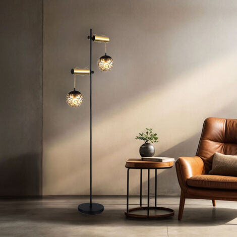 Lampada da terra, lampada da soggiorno, lampada da camera, lampada da terra, lampada laterale, metallo plastica, colore fumo nero, regolabile in altezza, 2 lampadine E27, H 168 cm