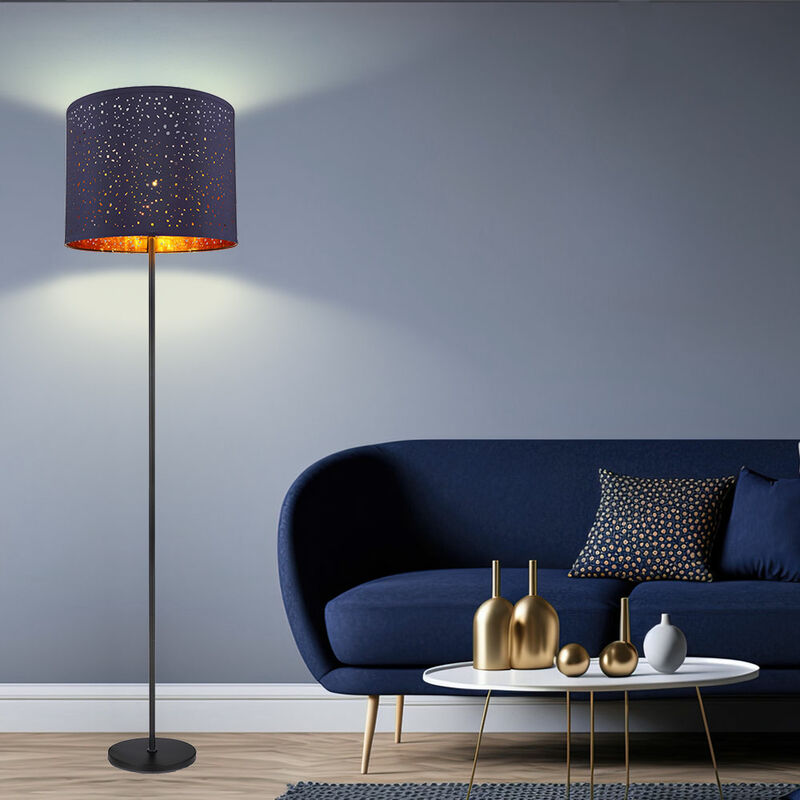 Image of Lampada da terra, lampada da terra, lampada da lato, lampada da soggiorno, lampada da camera, paralume in tessuto blu-rame, interruttore on/off, d 40