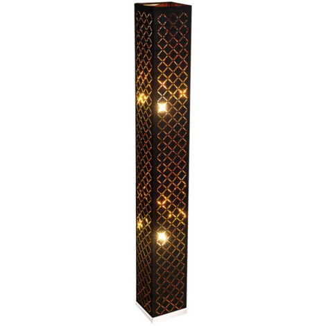 Lampada da terra LED in tessuto lampada da terra design nero soggiorno con paralume in tessuto foglia oro, metallo argento, 7W806lm bianco caldo, LxLxH 15x15x118 cm