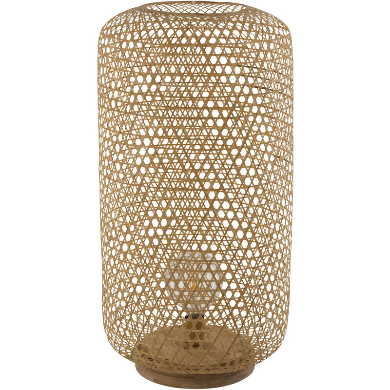 Image of Lampada da terra marrone lampada da soggiorno rotonda stile boho, lampada da arredamento camera da letto rete di bambù naturale, 1x E27, DxH 39x77 cm