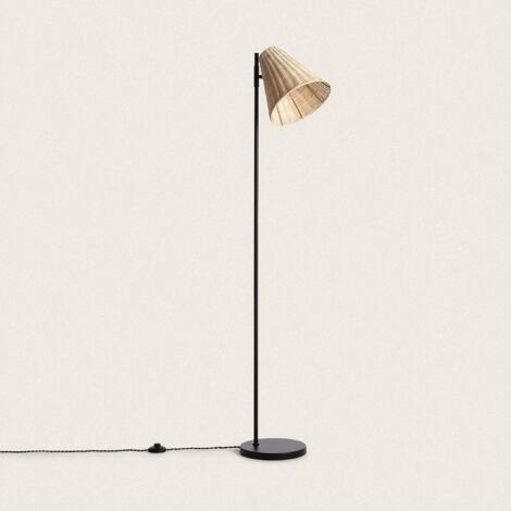 Lampada da Terra Metallo e Rattan Cesto Nero
