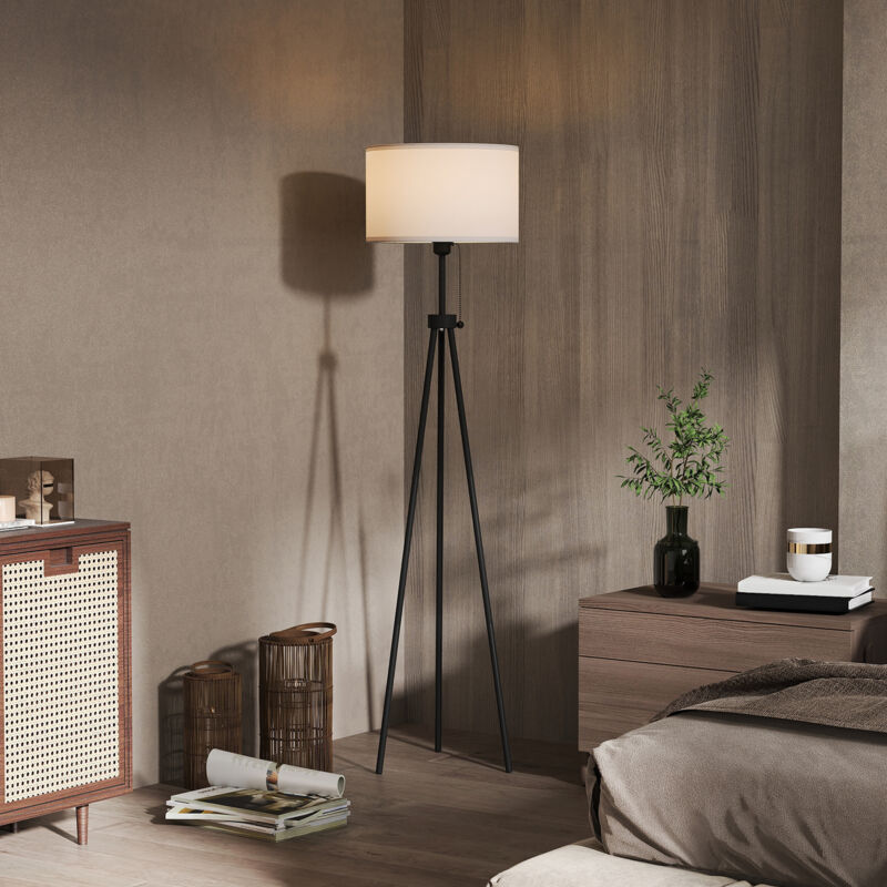 Lampada da terra moderna, attacco E27, acciaio e poliestere, nero/bianco, 37x37x152 cm, per soggiorno e camera da letto