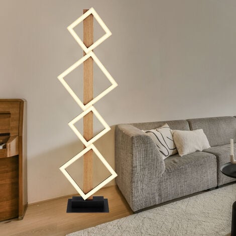 Lampada da terra moderna lampada da soggiorno nera effetto legno, lampada da terra a LED quadrati, opaco, 1x LED 35W 2280lm 3000K, LxLxA 30,7x18x103cm