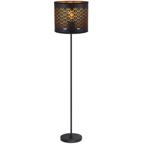 Lampada da terra MORGAN nero-oro, paralume ovale E27