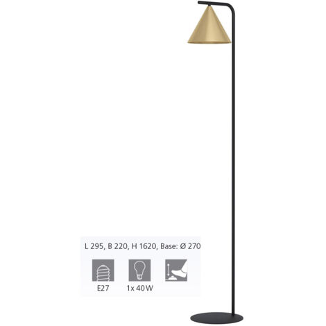 Lampada da terra Narics Black Brass Brushed, Gold L: 29,5 B: 22 H: 162 cm con interruttore di foottraggio