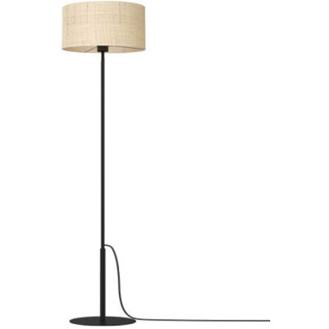 Lampada da terra nera, paralume rattan crema E27 15W