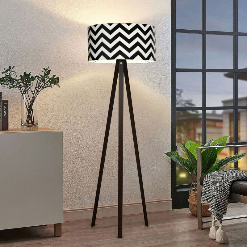 Image of Lampada a 3 piedi elegante da 140 cm con paralume in tessuto vari colori dimensioni : Nero / Bianco
